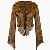 Floral Print Ruffle Tie Front Long Sleeve Top - Micas