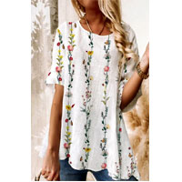 Casual Crew Neck Floral Top - Roselinlin.com
