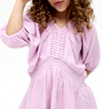 Kids Ruched V-Neck Dress In Pink - Raffya