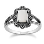 Art Deco Style Pearl & Marcasite Ring : Gemondo