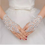 Crystal Red Lace Wedding Gloves  - Bridelily