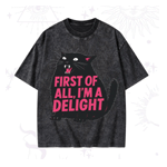 Delight Cat Washed T Shirt - Purplehecate