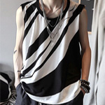Diagonal Striped Crew Neck Sleeveless Tank : Incerunmen