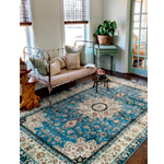 Distressed Oriental Floral Medallion Blue Rug - Lahome