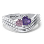 Double Heart Wave Birthstone Ring | Jewlr