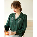 Embroidered Green Puff Top : Simpleretro
