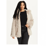 Faux Fur Hooded Coat In Beige | Liquorishonline.com