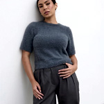 Kelly Cropped Fluffy Knit T-Shirt - PrettyLavishDresses