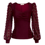 Long Sleeve V-Neck Blouse - Bellepoque.com