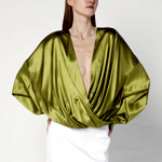 Loose Fitting Olive Green Silk Blouse : TheDoubleF