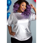 Neck Short Sleeve Metallic T Shirts - Xpluswear