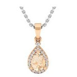 Pear Round White Diamond Ladies Halo Pendant : DazzlingRock