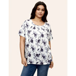 Print Round Neck Pleated T-Shirt : BloomChic