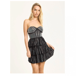 Rhinestone Strapless Tiered Mini Dress - Liquorish Online
