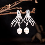 Skeleton Hand Pearl Skull Dangle Earrings - BelleJuri
