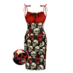 Red 1960s Halloween Skull Strap Dress : RetroStage