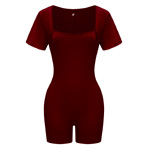 Square Neck Short Sleeve Jumpsuit - HeyShape