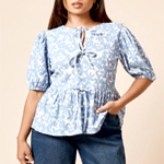 Tie Front Puff Sleeve Jersey Top | Wallis.co.uk