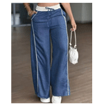 Waist Contrast Color Textured Wide - Zeagoo